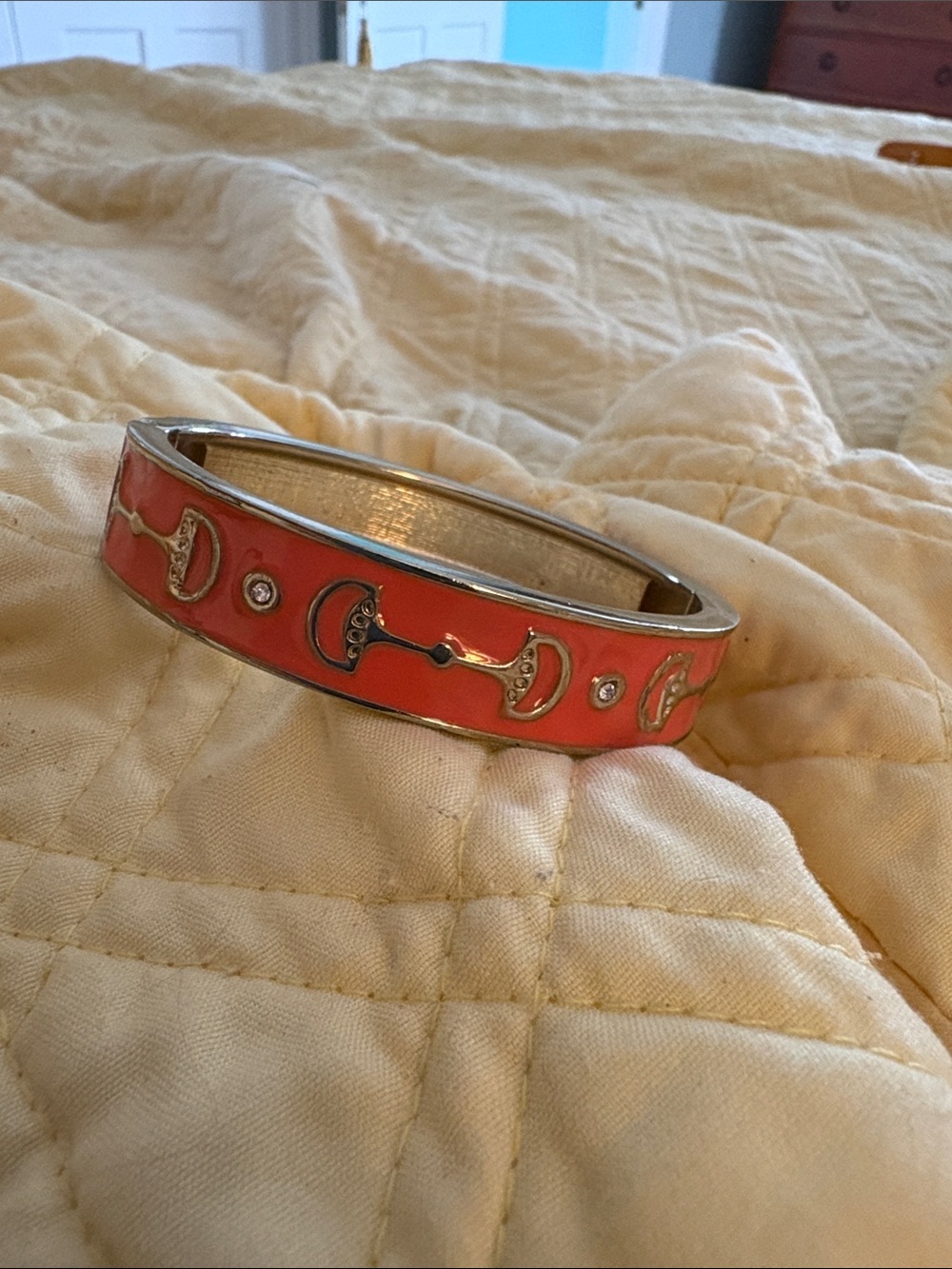 Coral Enamel Hinged Bangle Bracelet - Women Accessories
